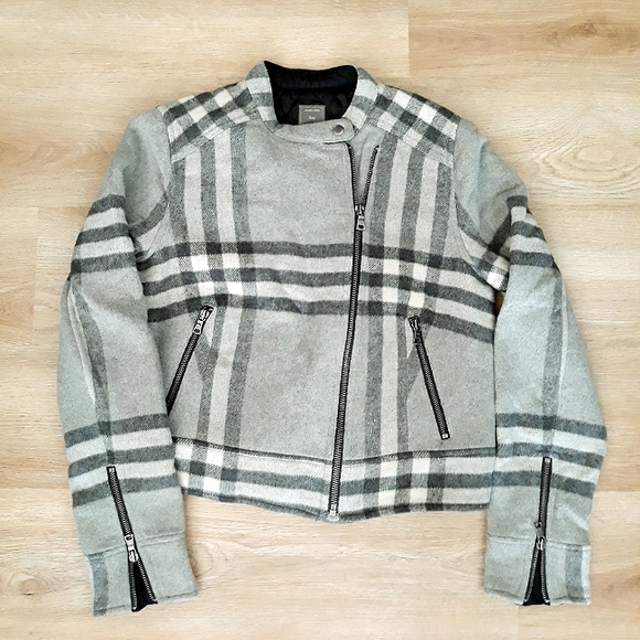 GAP Gray Plaid Moto Jacket - Women Size Medium Wool Blend Jacket - Picture 11 of 11